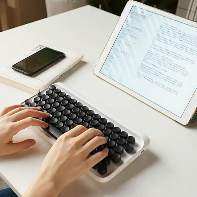 Alt view image 5 of 7 - LOFREE DOT Round Bluetooth Mechanical Keyboard  Retro Stylish 61-Key 60% Layout for Mac/PC/Laptop/Phone (Clicky Blue Switches)  Compatible (MacOS/Windows/iOS/Android), Wireless/Wired Dual Mode