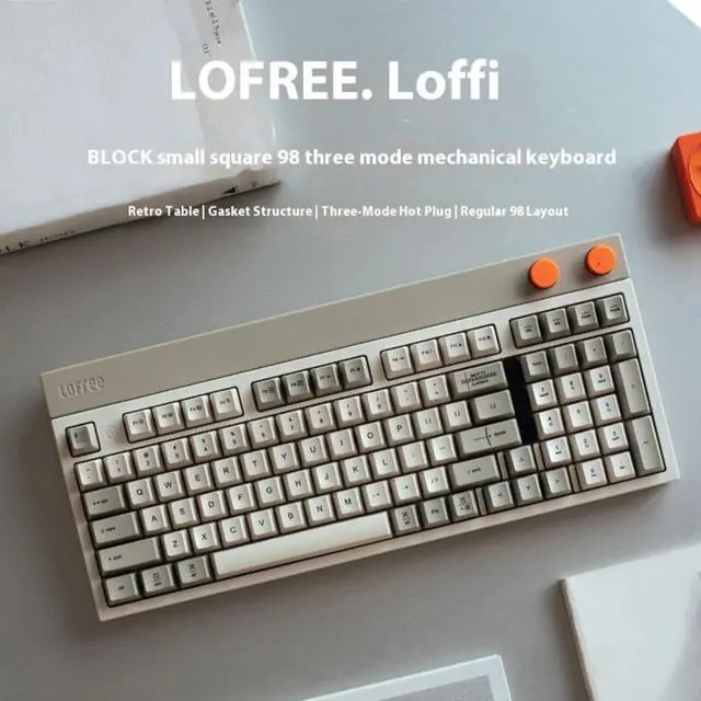 Alt view image 4 of 7 - LOFREE Cubic 98-Key 3-Mode Hot Swappable Mechanical Keyboard - Slab Mount, PBT Keycaps, Rotary Knobs, Visual Status Panel, Multi-Device (5 Devices), Retro Desktop Aesthetics, Full N-Key Flip, Grey