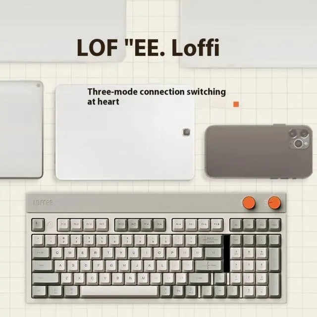Alt view image 7 of 7 - LOFREE Cubic 98-Key 3-Mode Hot Swappable Mechanical Keyboard - Slab Mount, PBT Keycaps, Rotary Knobs, Visual Status Panel, Multi-Device (5 Devices), Retro Desktop Aesthetics, Full N-Key Flip, Grey