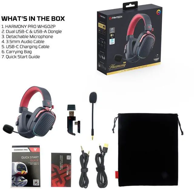 Alt view image 7 of 7 - FANTECH HARMONY PRO WHG02P Premium Multi-Platform Wireless Headset,90 Hours Playback Time,TRI-Mode Connectivity,7.1 Surround Sound,Personalization+,RGB Lighting,Multi-Device Connection,Blue