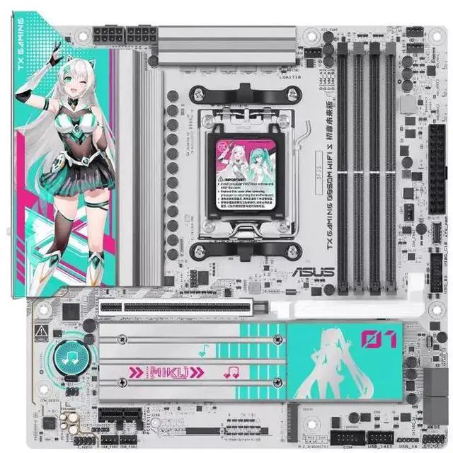 Main image of ASUS TX GAMING B850M WIFI S-HATSUNE MIKU AMD AM5 mATX Motherboard, PCIe 5.0, WiFi 6E, three M.2slots, SATA interface, M.2 interface (NVMe protocol),Aura Sync