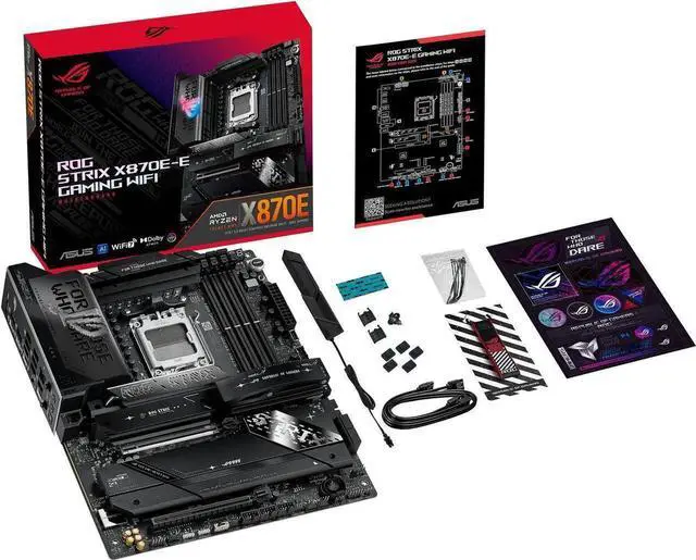 Main image of ASUS ROG STRIX X870E-E GAMING WIFI AMD AM5 X870 ATX motherboard 18+2+2 power stages, Dynamic OC Switcher, Core Flex, DDR5 AEMP, WiFi 7, 5x M.2, PCIe 5.0, Q-Release Slim, USB4, AI OCing & Networking