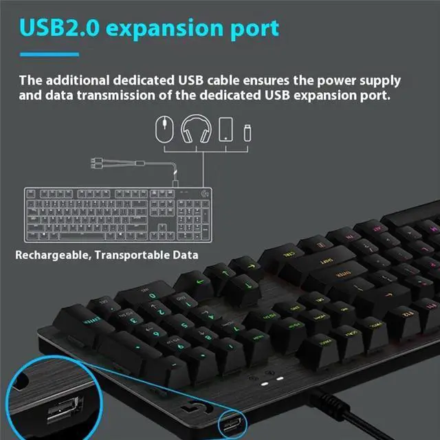 Alt view image 5 of 7 - Logitech G512 LIGHTSYNC RGB Mechanical Gaming Keyboard, Carbon Fiber English Layout GX Switches, Aircraft Grade Aluminum Alloy, 26 Keys Punchless, Macro Programming, USB Direct, Black, Red Shaft