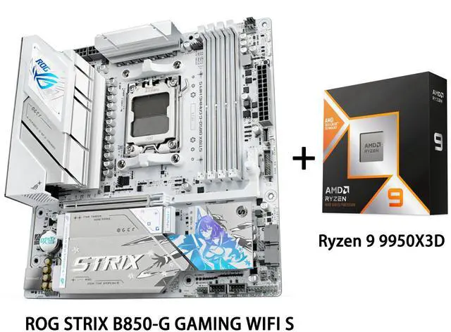 Main image of ASUS ROG Strix B850-G Gaming WiFi S Motherboard & AMD Ryzen 9 9950X3D CPU Combo, AMD AM5 B850 mATX white Motherboard, DDR5 WIFI 7,4x M.2, PCIe 5.0 x16, USB 20Gbps Type-C, Ryzen 9 9000 Series