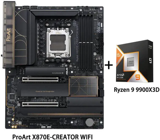 Main image of ASUS ProArt X870E-CREATOR WIFI Motherboard & AMD Ryzen 9 9900X3D CPU Combo, AM5 ATX , PCIe 5.0 x16 slots with full support for next-gen GPUs, DDR5, dual USB4, 10 Gb & 2.5 Gb LAN, WiFi 7, four M.2 slot