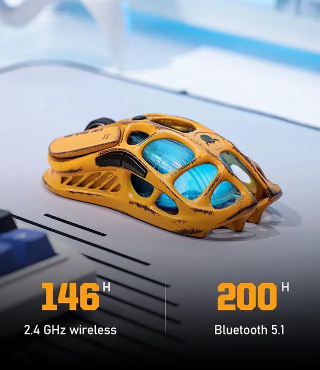 Alt view image 3 of 4 - GravaStar Mercury M1 Pro Gaming Mouse, Lightweight Magnesium Alloy, 26,000 DPI, PAW3395DM Sensor, 5 Programmable Buttons, Support Wired/2.4GHz/BT, Up to 200 Hours Battery Life , Battle-Yellow