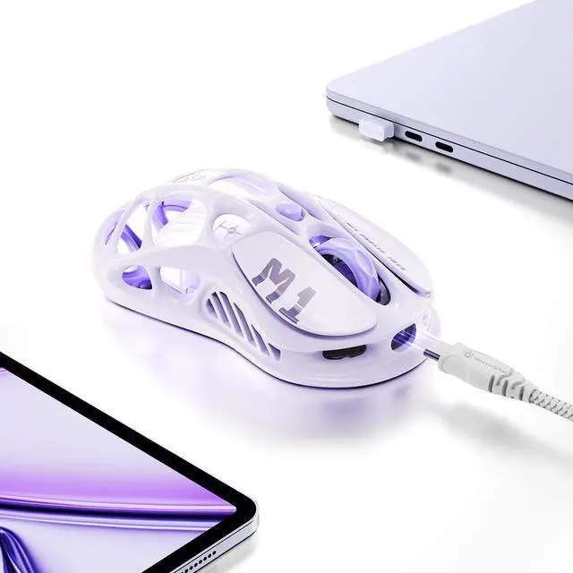 Alt view image 6 of 6 - GravaStar Mercury M1 Pro Gaming Mouse, Lightweight Magnesium Alloy, 26,000 DPI, PAW3395DM Sensor, 5 Programmable Buttons, Support Wired/2.4GHz/BT, Up to 200 Hours Battery Life , Lavender Purple