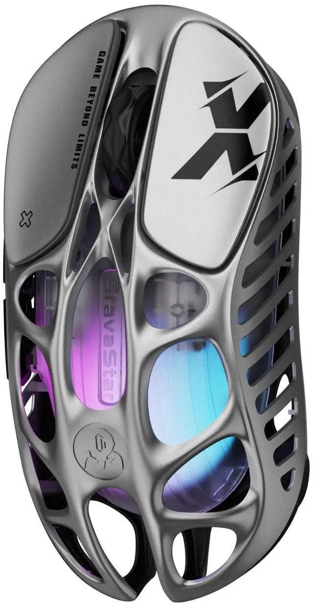 Alt view image 2 of 5 - GravaStar Mercury X Wireless Gaming Mouse , 32,000 DPI PAW 3950 Sensor, 1000Hz Polling Rate, Only 49g, Magnesium Alloy Hollow Frame, RGB Lighting, 5 Programmable Buttons , Interstellar Silver