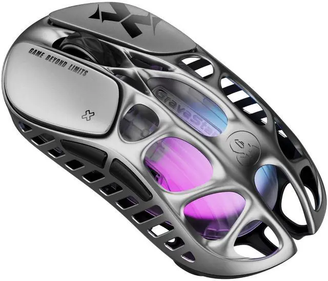 Alt view image 4 of 5 - GravaStar Mercury X Wireless Gaming Mouse , 32,000 DPI PAW 3950 Sensor, 1000Hz Polling Rate, Only 49g, Magnesium Alloy Hollow Frame, RGB Lighting, 5 Programmable Buttons , Interstellar Silver