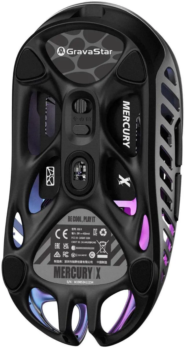 Alt view image 5 of 5 - GravaStar Mercury X Wireless Gaming Mouse , 32,000 DPI PAW 3950 Sensor, 1000Hz Polling Rate, Only 49g, Magnesium Alloy Hollow Frame, RGB Lighting, 5 Programmable Buttons , Interstellar Silver
