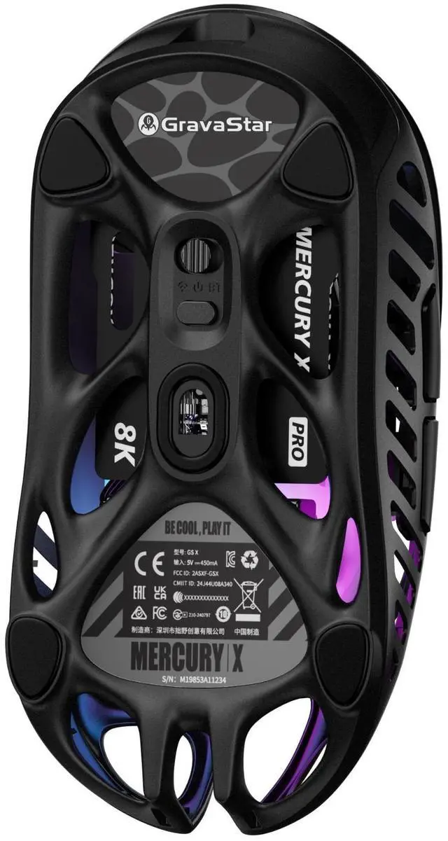 Alt view image 5 of 5 - GravaStar Mercury X Wireless Gaming Mouse , 32,000 DPI PAW 3950 Sensor, 1000Hz Polling Rate, Only 49g, Magnesium Alloy Hollow Frame, RGB Lighting, 5 Programmable Buttons , Galaxy Black