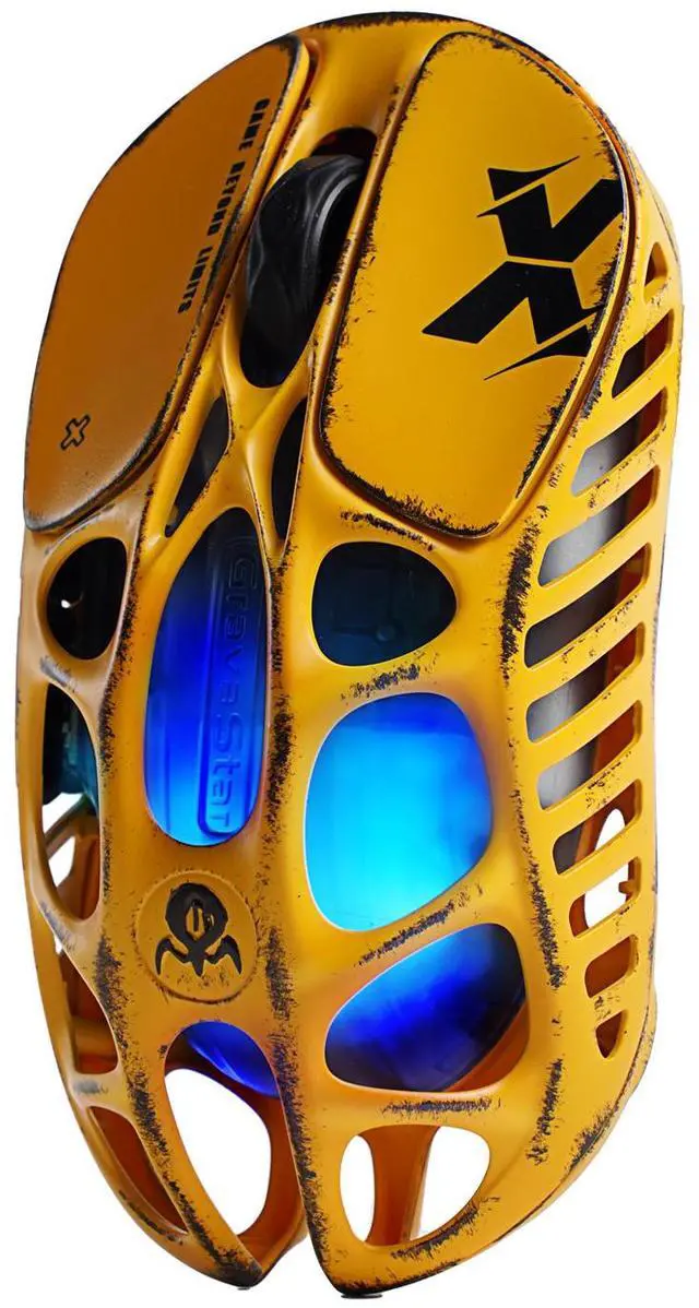 Alt view image 2 of 7 - GravaStar Mercury X Wireless Gaming Mouse , 32,000 DPI PAW 3950 Sensor, 1000Hz Polling Rate, Only 49g, Magnesium Alloy Hollow Frame, RGB Lighting, 6 Programmable Buttons , Battle Worn-Yellow