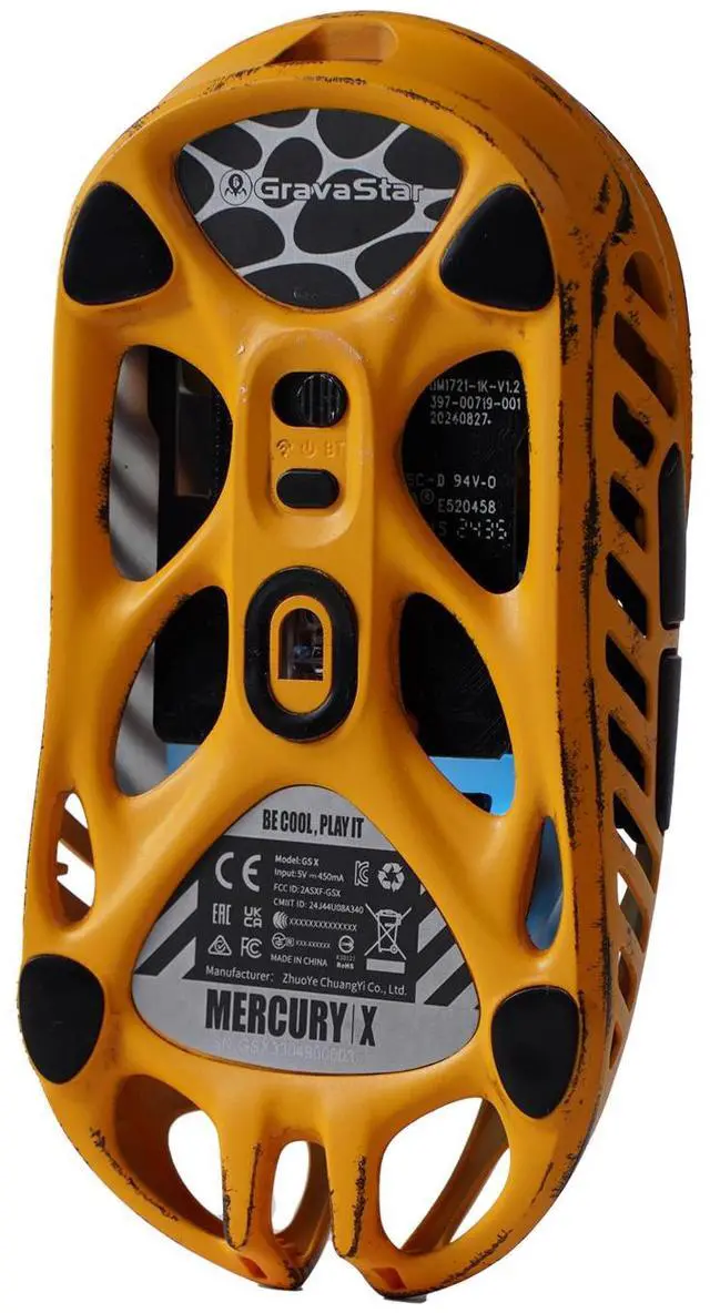 Alt view image 5 of 7 - GravaStar Mercury X Wireless Gaming Mouse , 32,000 DPI PAW 3950 Sensor, 1000Hz Polling Rate, Only 49g, Magnesium Alloy Hollow Frame, RGB Lighting, 6 Programmable Buttons , Battle Worn-Yellow