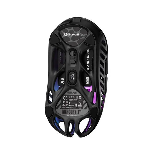 Alt view image 6 of 6 - GravaStar Mercury X Pro Wireless Gaming Mouse, Come with 8K Dongle , 32,000 DPI PAW 3950 Sensor, 8,000Hz Polling Rate, Magnesium Alloy Hollow Frame, RGB Lighting, 5 Programmable Buttons , Galaxy Black