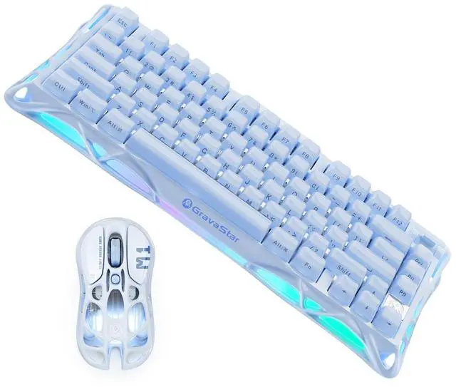 Main image of GravaStar Combo: Mercury M1 Pro Mouse (blue) & Cocoon Keyboard (K1 Ice Blue) - 26000 DPI PAW3395DM, 5 Programmable Buttons, Tri-Mode (Wired/2.4GHz/BT), Gasket Mount, RGB, Metal Frame.
