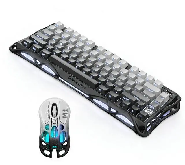 Main image of GravaStar Combo: Mercury M1 Pro Mouse (Gradient Black) & Cocoon Keyboard (K1 Gradient Black) - 26000 DPI PAW3395DM, 5 Programmable Buttons, Tri-Mode (Wired/2.4GHz/BT), Gasket Mount, RGB, Metal Frame.