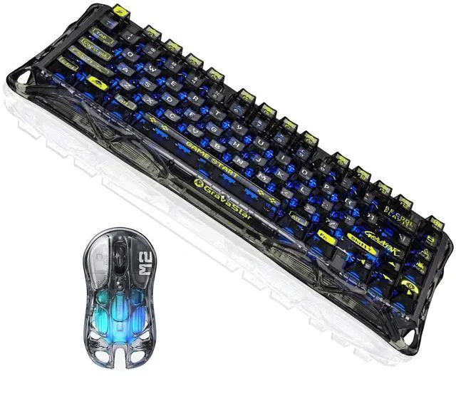 Main image of GravaStar Combo: Mercury M2 Wireless Gaming Mouse & Cocoon Tri-Mode Keyboard K1 lite - 26000 DPI PAW3395DM, 5 RGB Lights, 5 Buttons, Tri-Mode, Gasket Mount, RGB, Metal Frame,Transparent Black