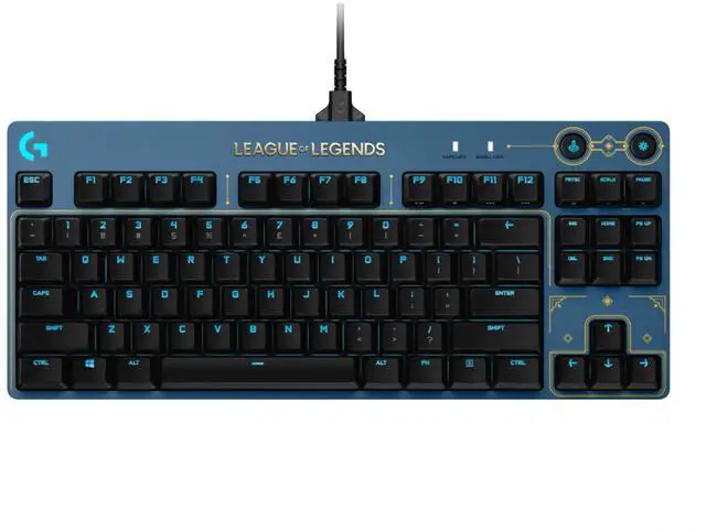 Main image of Logitech G PRO LOL Hextech Edition Wired Mechanical Gaming Keyboard , GX BROWN, 87 Keys, Aluminum Faceplate, LIGHTSYNC RGB, League of Legends, 12 Programmable F-Key Macros - black blue
