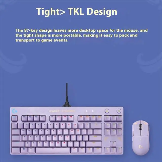 Alt view image 5 of 7 - Logitech G PRO LOL Edition Wired Mechanical Gaming Keyboard , GX BROWN, 87 Keys, Aluminum Faceplate, LIGHTSYNC RGB, League of Legends, 12 Programmable F-Key Macros - purple