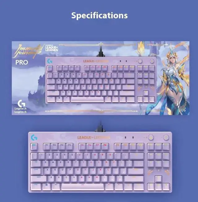 Alt view image 7 of 7 - Logitech G PRO LOL Edition Wired Mechanical Gaming Keyboard , GX BROWN, 87 Keys, Aluminum Faceplate, LIGHTSYNC RGB, League of Legends, 12 Programmable F-Key Macros - purple