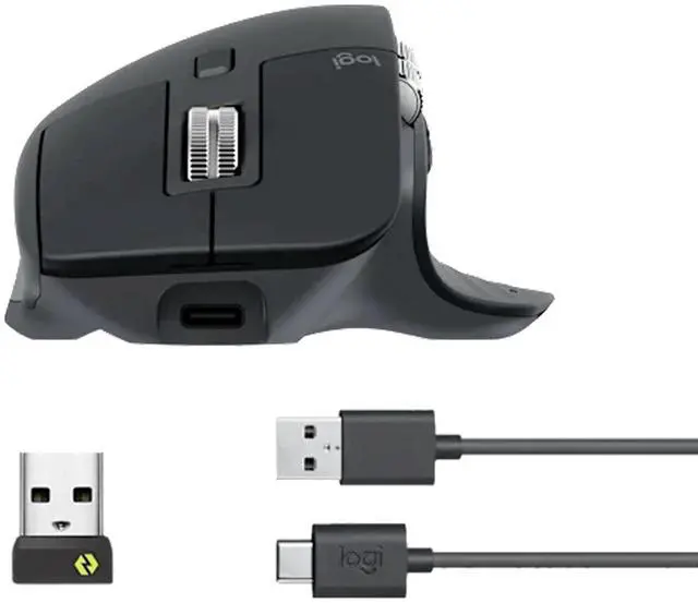 Alt view image 6 of 7 - Logitech MX Master 3S - Wireless Performance Mouse, with Ultra-fast Scrolling, Ergo, 8K DPI, Track on Glass, Quiet Clicks, USB-C, Bluetooth, Windows, Linux, Chrome -Graphite, black