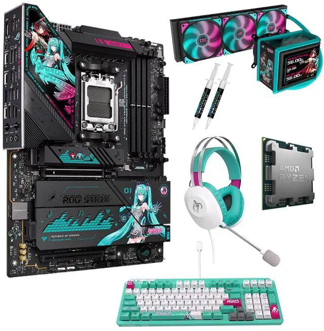 Main image of ASUS ROG STRIX X870E-H S MIKU motherboard & CPU&Cooler& Combo, GAMING WIFI7 HATSUNE MIKU EDITION, AMD X870E ATX motherboard, Core Flex, DDR5, PCIe 5.0, dual USB4, USB 10Gbps Type-C