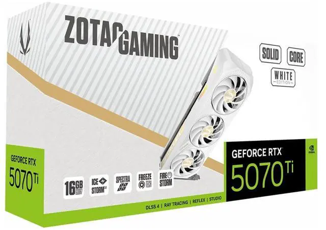 Alt view image 5 of 6 - ZOTAC SOLID CORE WHITE GeForce RTX 5070 Ti 16GB 256-Bit GDDR7, PCI Express 5.0 DLSS 4.0 Graphics Card, ZOTAC GEFORCE RTX 5070 Ti 16GB SOLID CORE WHITE