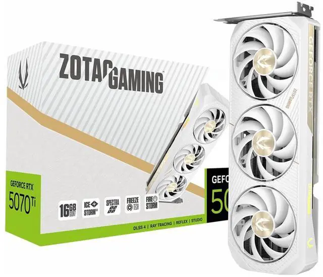 Alt view image 6 of 6 - ZOTAC SOLID CORE WHITE GeForce RTX 5070 Ti 16GB 256-Bit GDDR7, PCI Express 5.0 DLSS 4.0 Graphics Card, ZOTAC GEFORCE RTX 5070 Ti 16GB SOLID CORE WHITE