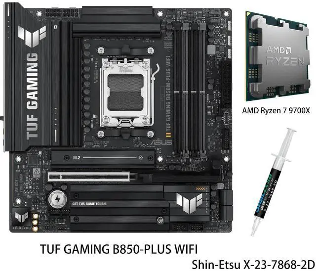 Main image of ASUS TUF GAMING B850 PLUS WIFI Motherboard & AMD Ryzen 7 9700X CPU Combo, AM5 interface for Rui Long 9000/8000/7000, 14+2+1 (80A) power supply, DDR5, 2.5G network / WiFi7, Dual M.2 PCIe5.0