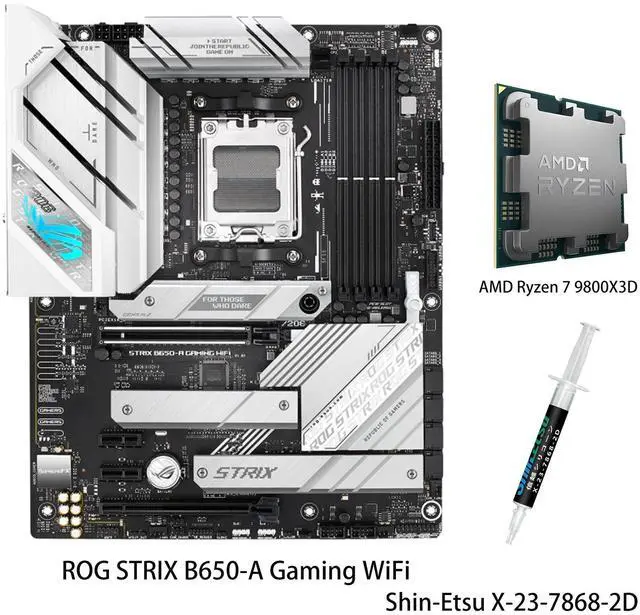 Main image of ASUS ROG Strix B650-A Gaming WiFi Motherboard & AMD Ryzen 7 9800X3D CPU Combo, AMD B650 AM5 ATX motherboard, 12 + 2 power stages,DDR5, 3x M.2 slot,PCIe® 4.0, 2.5G LAN, WiFi 6E, USB 3.2 Gen 2x2 Type-C®