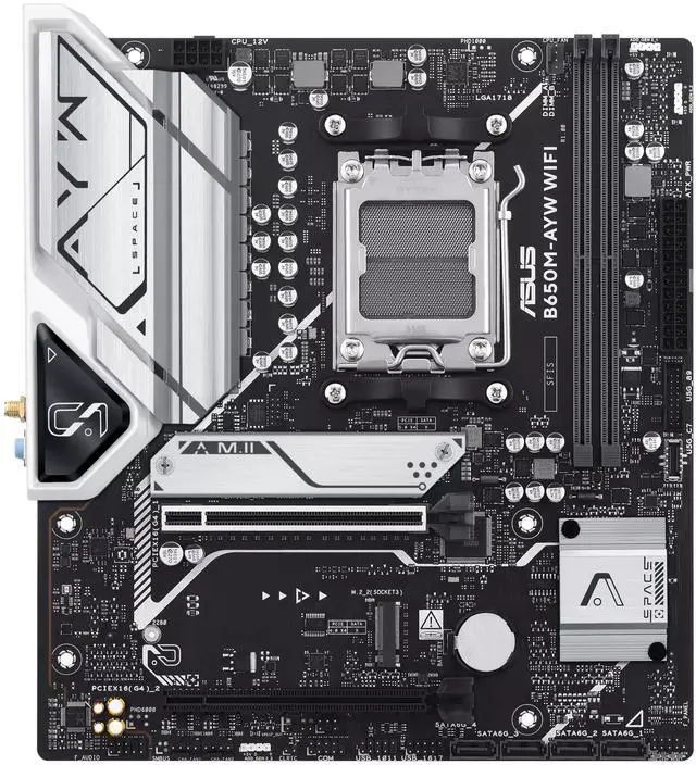 Alt view image 2 of 7 - B650M-AYW WIFI Motherboard & AMD Ryzen 9 9950X CPU Combo, AMD B650 Micro-ATX motherboard supports DDR5,AM5,PCIe 5.0 M.2 support,HDMI,Realtek 2.5Gb Ethernet,Wi-Fi 6,rear USB 10Gbps ports,SATA 6 Gbps