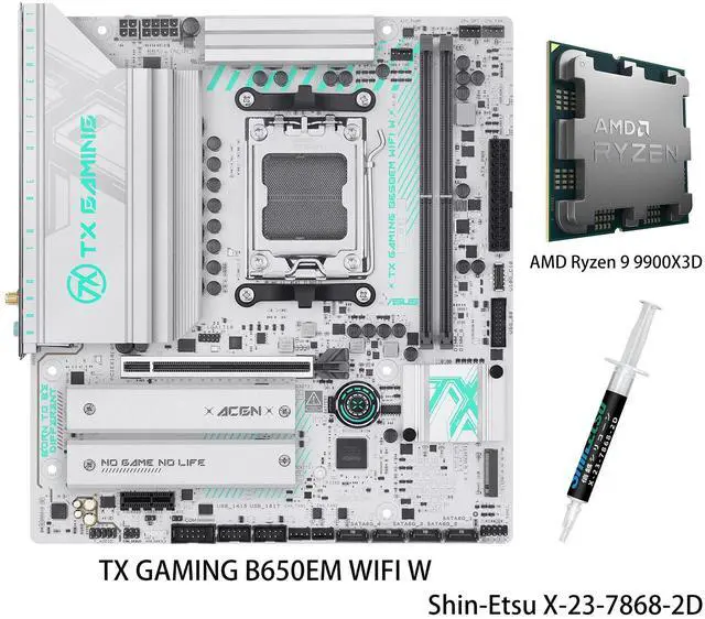 Main image of ASUS TX GAMING B650EM WIFI W Motherboard & AMD Ryzen 9 9900X3D CPU Combo, AMD Socket AM5 for AMD Ryzen 9000 & 8000 & 7000 Series Desktop Processors*