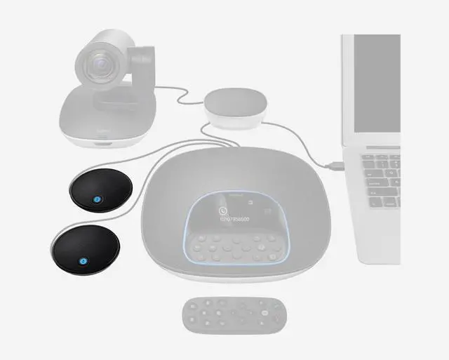 Alt view image 6 of 7 - Logitech two extension microphones, for CC3500e Webcam, Omnidirectional Microphone for Video Conferences with Large Groups, A large meeting for 20 people