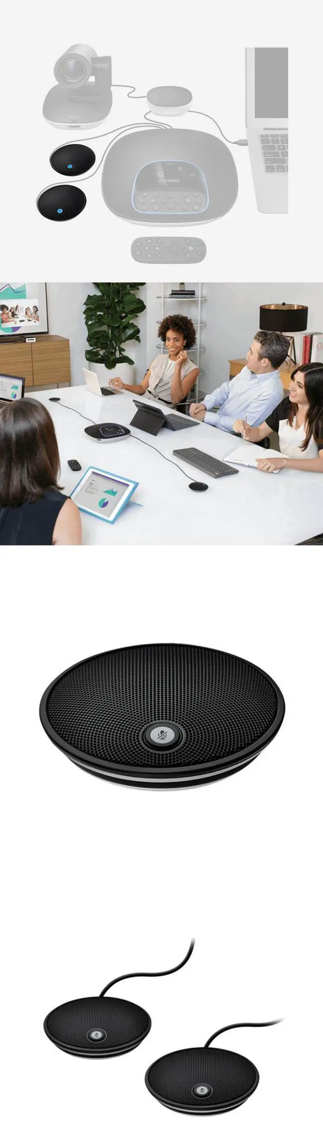 Alt view image 7 of 7 - Logitech two extension microphones, for CC3500e Webcam, Omnidirectional Microphone for Video Conferences with Large Groups, A large meeting for 20 people