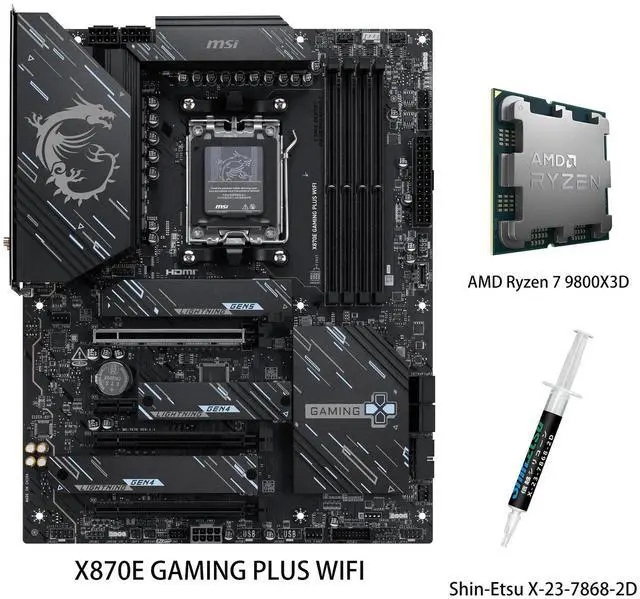 MSI X870E GAMING PLUS WIFI Motherboard & AMD Ryzen 7 9800X3D CPU