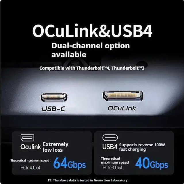 Alt view image 5 of 7 - UGREEN LinkStation CM980 eGPU Dock, OCuLink 64Gbps & USB4/Thunderbolt 4, 850W ATX 3.1 Gold PSU, Native 12VHPWR, Supports RTX 50/40 AMD Radeon, for Laptop Handheld Mini PC AI Workstation