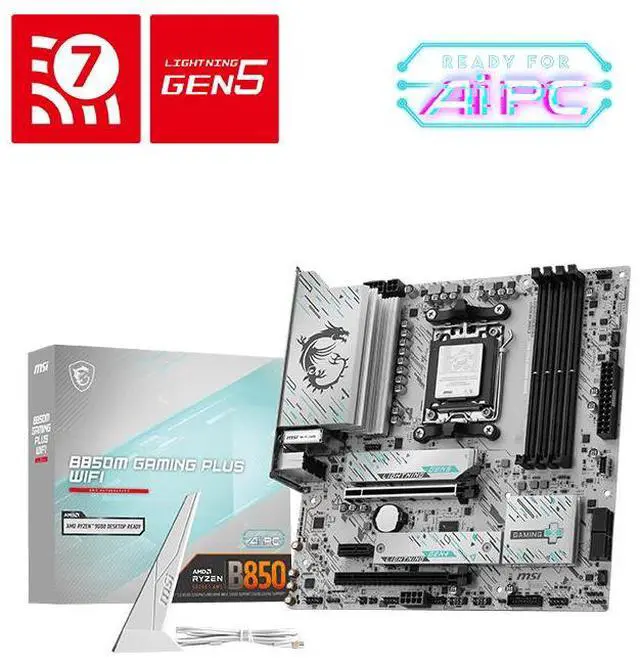 Main image of MSI B850M GAMING PLUS WIFI7 Motherboard, with 5G Ethernet Port; Supports CPUs: 9800X3D, 9850X3D, 9700X, 9600X (AMD B850/AM5 Socket)