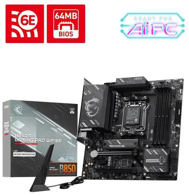 Alt view image 3 of 5 - MSI B850M GAMING PRO WIFI6 Motherboard, Supports CPUs: 9800X3D, 9850X3D, 9700X, 9600X (AMD B850/AM5 Socket)