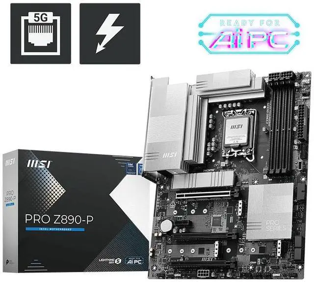 Main image of MSI PRO Z890-P computer motherboard, 5G network port, Thunderbolt 4 support, CPU 285K/265K/265KF (Intel Z890/LGA 1851)