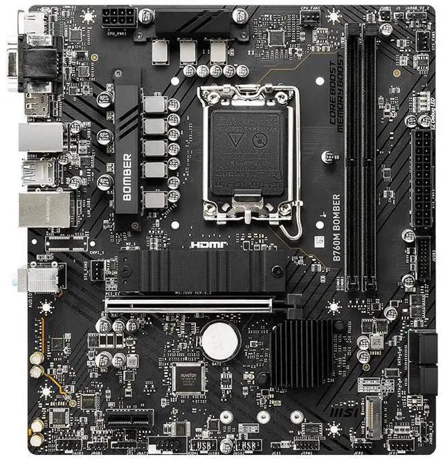 Main image of MSI B760M BOMBER DDR5 computer motherboard, supporting CPUs 13490F/14600KF/14490F (Intel B760/LGA 1700)
