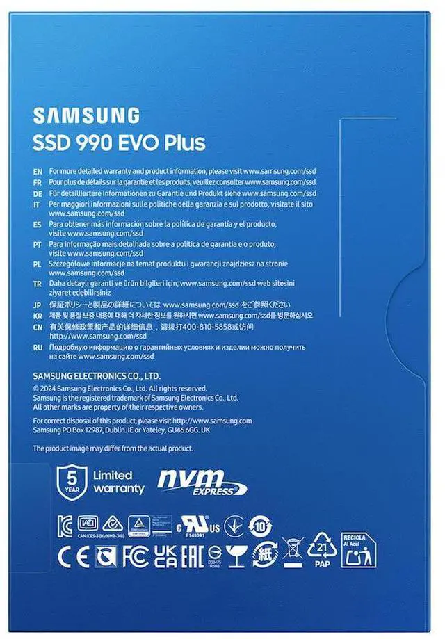 Alt view image 7 of 7 - SAMSUNG 990 EVO Plus 1TB Internal NVMe M.2 2280 SSD, PCIe Gen4 x4 / Gen5 x2 NVMe 2.0, Up to 7150MB/s Read 6300MB/s Write, V-NAND TLC, HMB, 600TBW, AES 256 Encryption, Max 9g, Gaming PC Laptop Storage