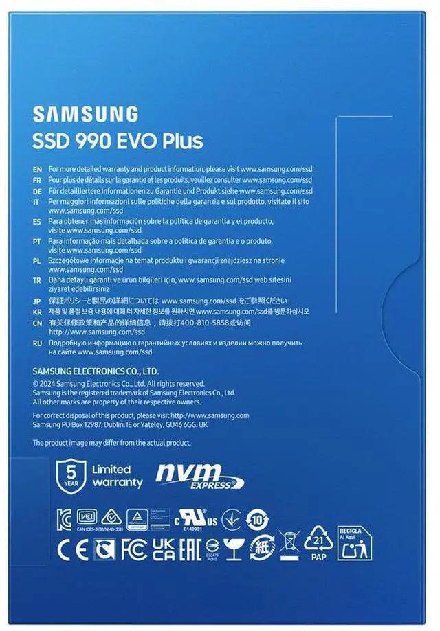 Alt view image 7 of 7 - SAMSUNG 990 EVO Plus 2TB Internal NVMe M.2 2280 SSD, PCIe Gen4 x4 / Gen5 x2 NVMe 2.0, Up to 7250MB/s Read 6300MB/s Write, V-NAND TLC, HMB, 1200TBW, AES 256 Encryption, Max 9g, Gaming PC Laptop Storage