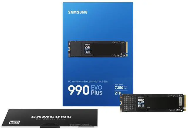 Main image of SAMSUNG 990 EVO Plus 2TB Internal NVMe M.2 2280 SSD, PCIe Gen4 x4 / Gen5 x2 NVMe 2.0, Up to 7250MB/s Read 6300MB/s Write, V-NAND TLC, HMB, 1200TBW, AES 256 Encryption, Max 9g, Gaming PC Laptop Storage