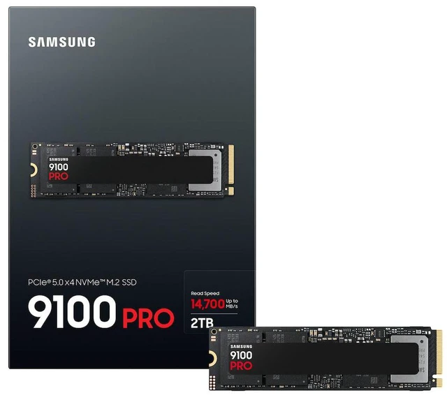 Main image of SAMSUNG 9100 PRO 2TB Internal NVMe M.2 2280 SSD, PCIe Gen5 x4 NVMe 2.0, Up to 14700MB/s Read 13400MB/s Write, V-NAND TLC, 2GB Cache, 1200TBW, AES 256 Encryption, Max 9g, Gaming PC Laptop Storage