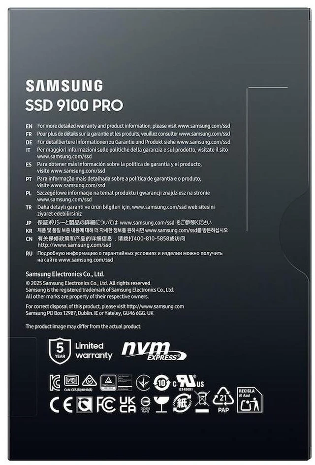 Alt view image 7 of 7 - SAMSUNG 9100 PRO 4TB Internal NVMe M.2 2280 SSD, PCIe Gen5 x4 NVMe 2.0, Up to 14800MB/s Read 13400MB/s Write, V-NAND TLC, 4GB DRAM Cache, 2400TBW, AES 256 Encryption, Max 9g,Gaming PC Laptop Storage