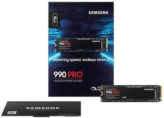 Main image of SAMSUNG 990 PRO 1TB Internal NVMe M.2 2280 SSD, PCIe Gen4 x4 NVMe 2.0, Up to 7450MB/s Read 6900MB/s Write, V-NAND TLC, 1GB DRAM Cache, 600TBW, AES 256 Encryption, Max 9g, Gaming PC Laptop Storage
