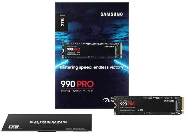 Main image of SAMSUNG 990 PRO 2TB Internal NVMe M.2 2280 SSD, PCIe Gen4 x4 NVMe 2.0, Up to 7450MB/s Read 6900MB/s Write, V-NAND TLC, 2GB DRAM Cache, 1200TBW, AES 256 Encryption, Max 9g, Gaming PC Laptop Storage