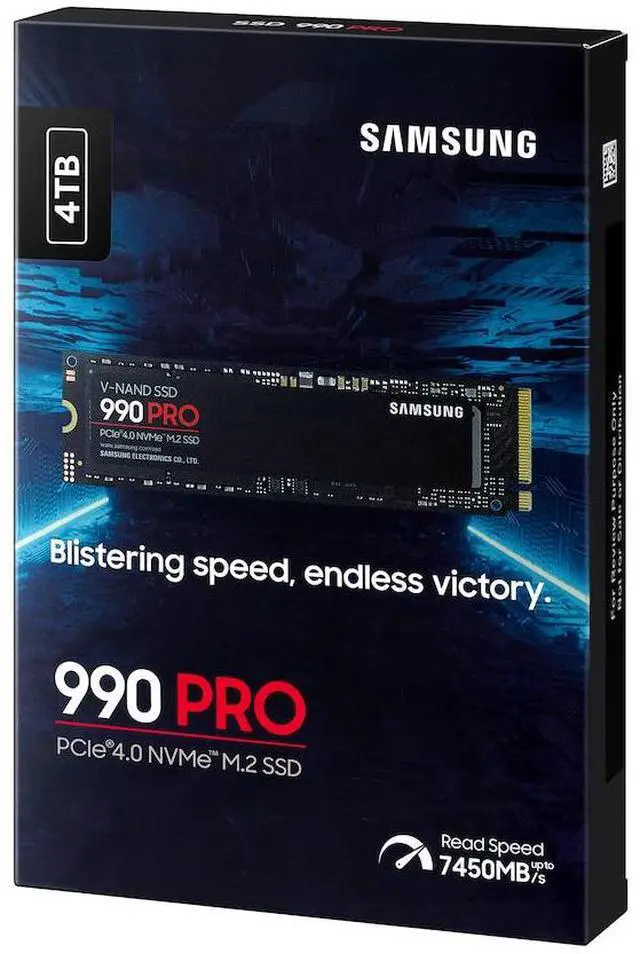 Alt view image 7 of 7 - SAMSUNG 990 PRO 4TB Internal NVMe M.2 2280 SSD, PCIe Gen4 x4 NVMe 2.0, Up to 7450MB/s Read 6900MB/s Write, V-NAND TLC, 4GB DRAM Cache, 2400TBW, AES 256 Encryption, Max 9g, Gaming PC Laptop Storage