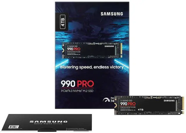 Main image of SAMSUNG 990 PRO 4TB Internal NVMe M.2 2280 SSD, PCIe Gen4 x4 NVMe 2.0, Up to 7450MB/s Read 6900MB/s Write, V-NAND TLC, 4GB DRAM Cache, 2400TBW, AES 256 Encryption, Max 9g, Gaming PC Laptop Storage