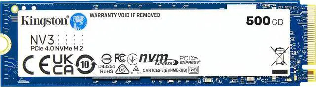 Main image of Kingston NV3 500GB Internal M.2 2280 PCIe 4.0 x4 NVMe Solid State Drive, Up to 5000MB/s Read 3500MB/s Write, TLC NAND, 300TBW Endurance, Desktop Laptop Gaming Storage SSD